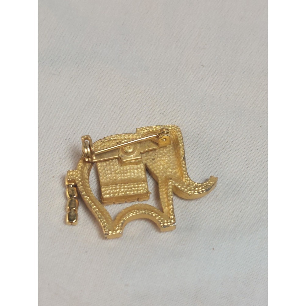 Elephant Brooch Pin Lucky Animal Figural Costume Vintage Gold Tone Rhinestone - Picture 5 of 8